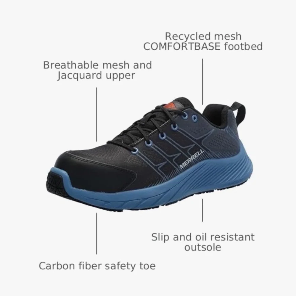 Merrell Moab Flight Carbon Fiber Safety‎ Toe Work Shoes Black Blue Men's 7.5 M